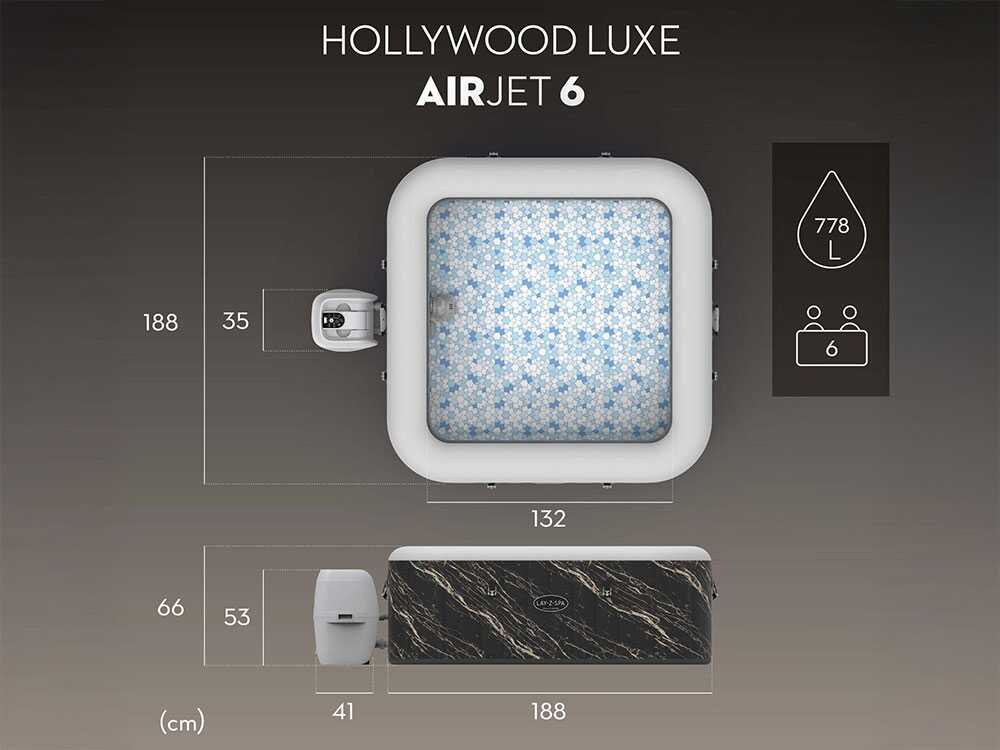 Bestway Lay-Z-Spa Hollywood AirJet 6001F carré - Ø180x66 cm - Spa gonflable pour 4-6 personnes