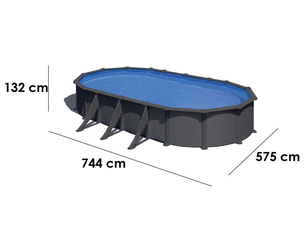 Piscine ovale Gre Anthracite 730x375x132 cm vue d'ensemble