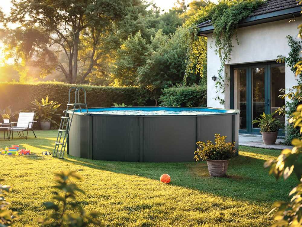 Gre Anthracite Ronde Ø300 x 120 cm - Piscine hors-sol en acier